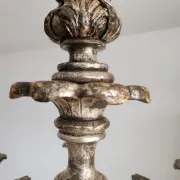 Xl Large Vintage Regency Mid Century Louis XV Baroque Rococo Hand Painted Carved Wood 8 Light Chandelier Floral, Italy, Florence 1920 1950