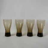 Set of 4 glasses in smoked glass and thick bottom from the 70s