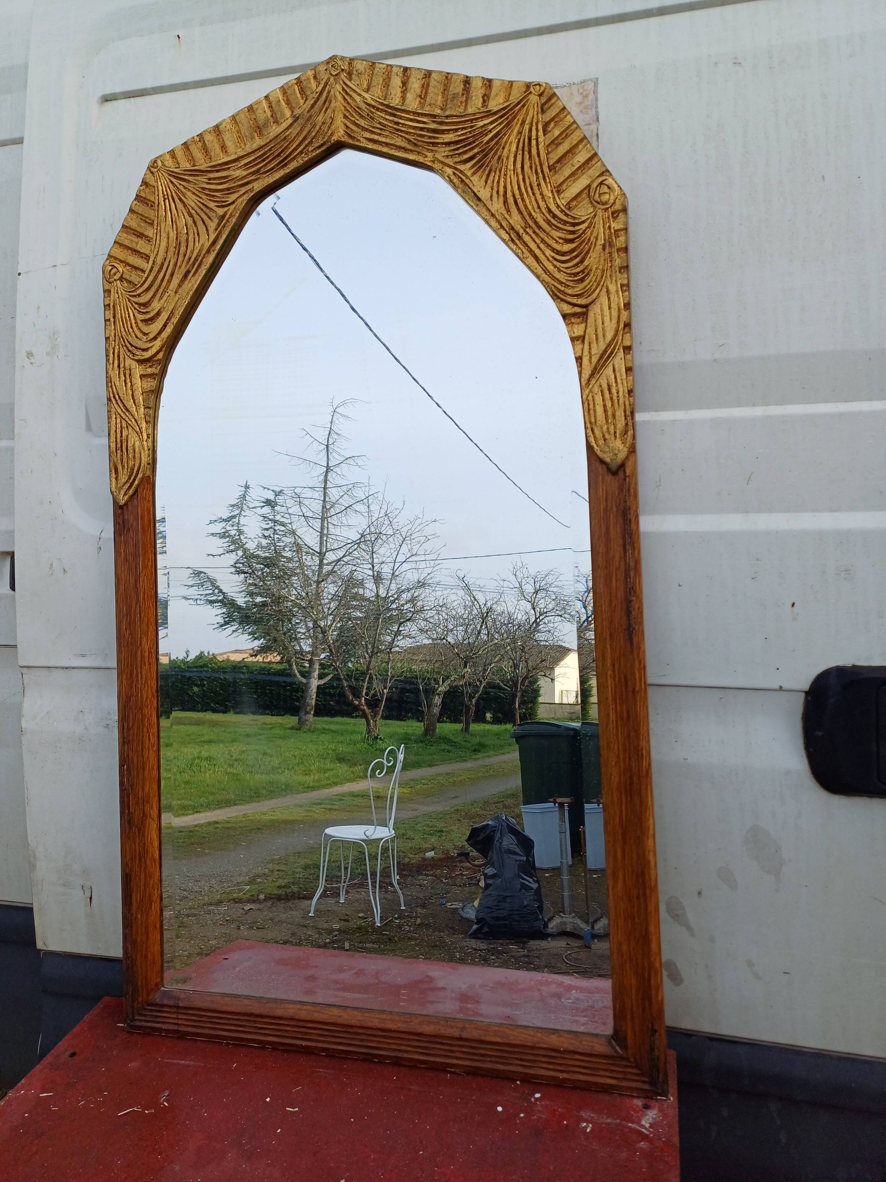 Art Deco Mirror Wood and Gold Stuk