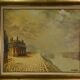 Oil on canvas expressionist figurative painting "Along the Canal" by Jean-Pierre Couprie 1980
