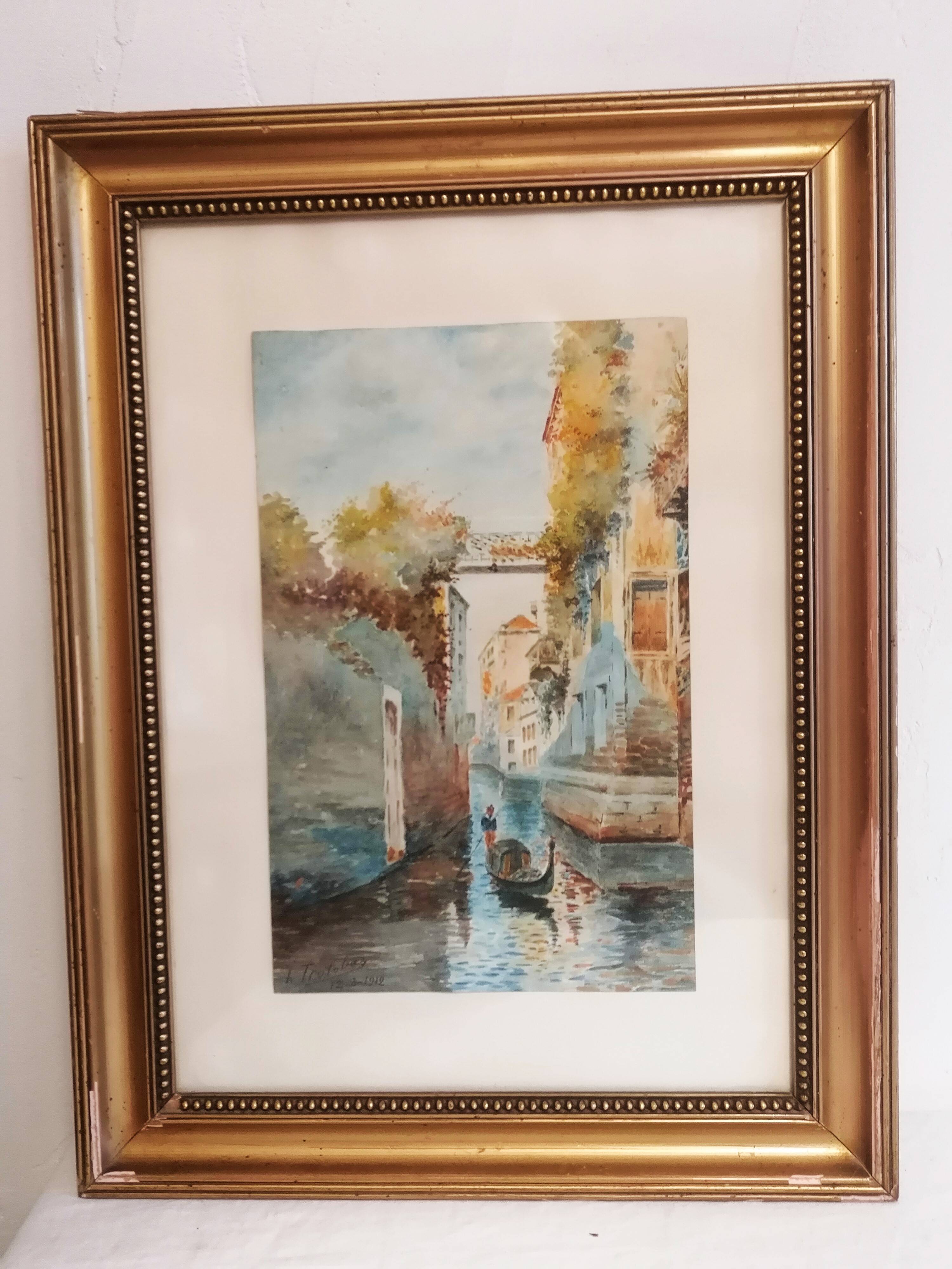 Pair of old watercolors. Venice. Signed, dated 1912.