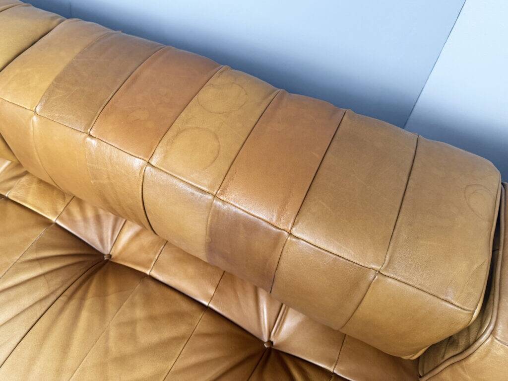 DS 80 daybed, patchwork sofa with armrests in cognac leather by De Sede, Switzerland, 1980s