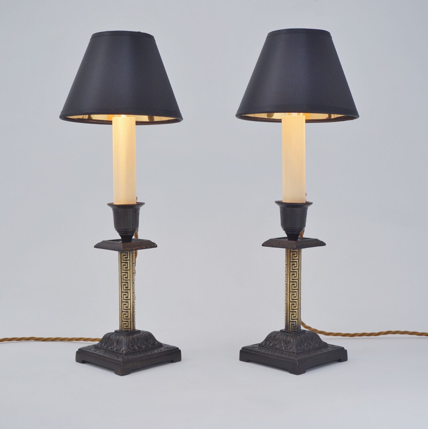 Pair antique candlestick table lamps 1890