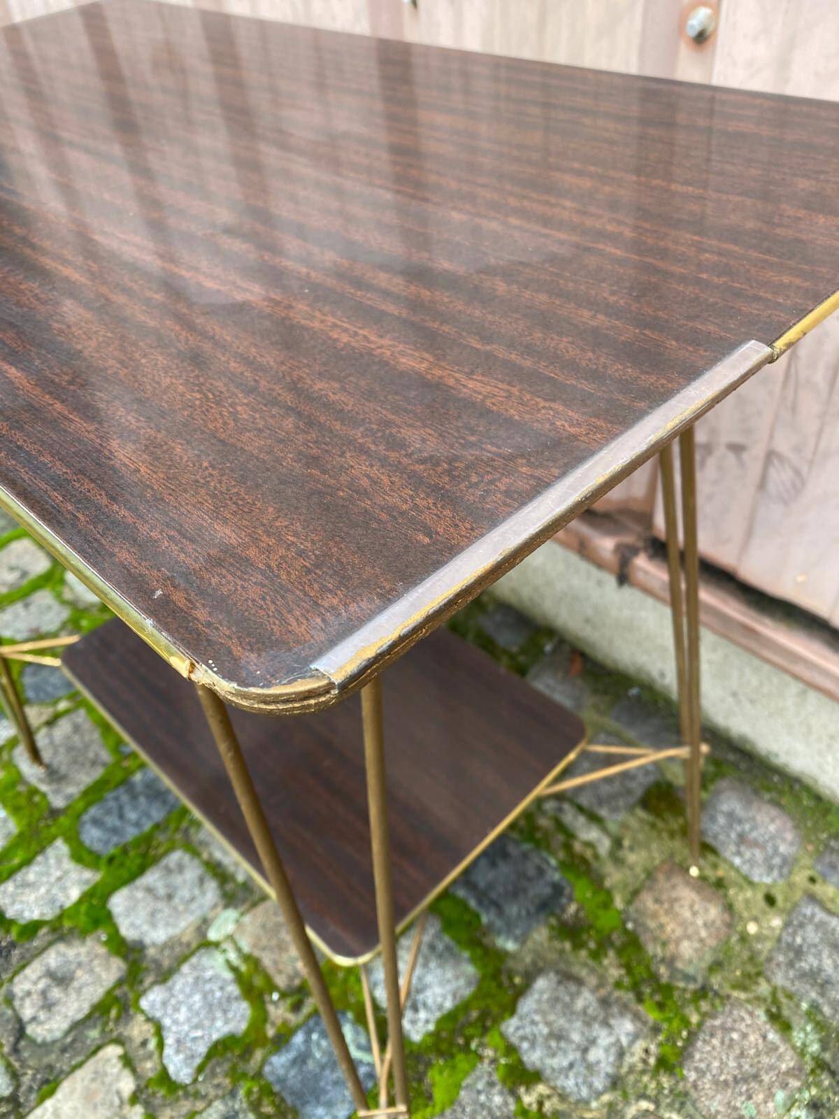 2-tier serving trolley in lacquered rosewood and brass 1960