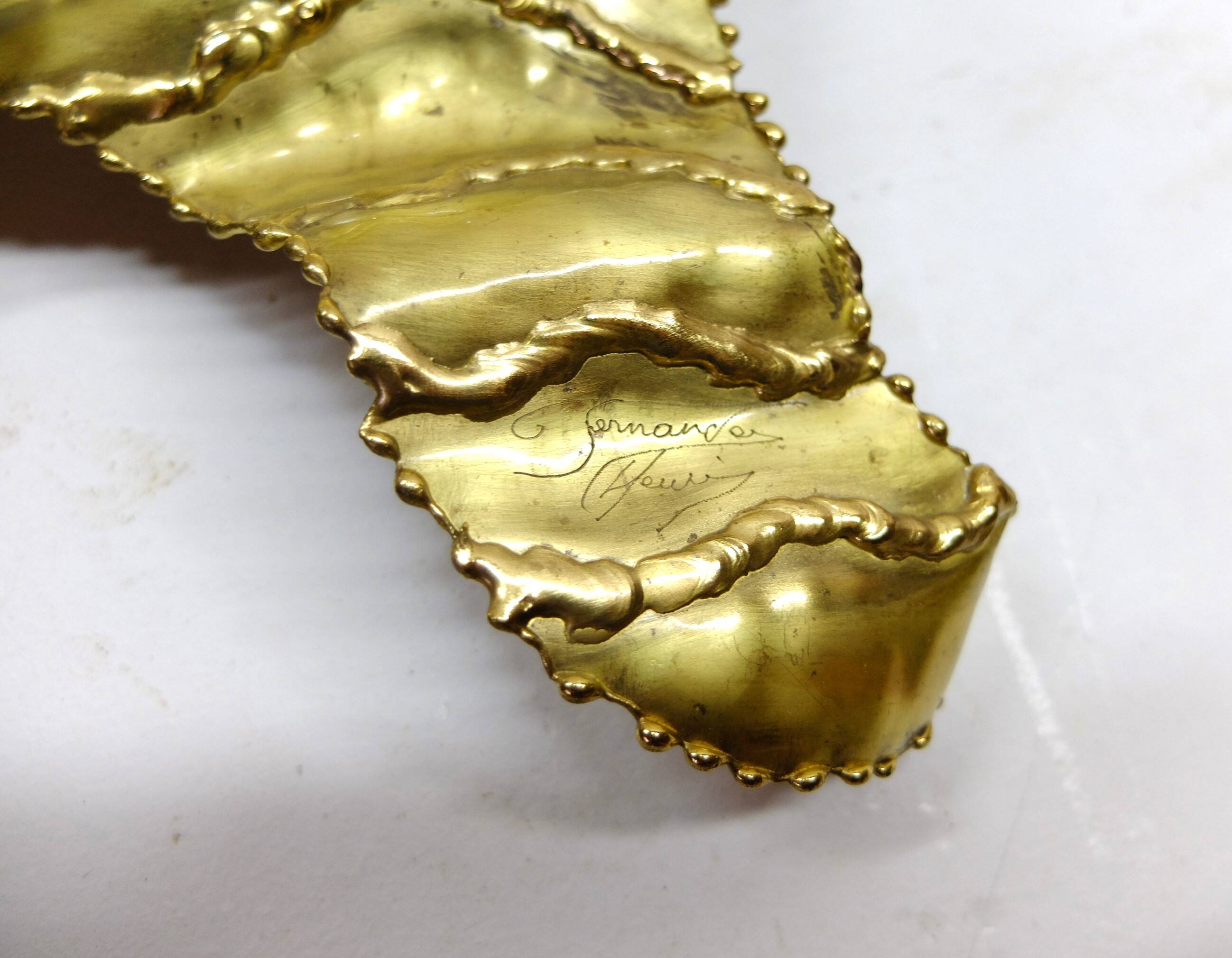 Henri Fernandez, Brass Fish Wall Lamp, Signed