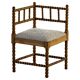 Antique French corner chair handcrafted with lamb's wool, early 20th century.