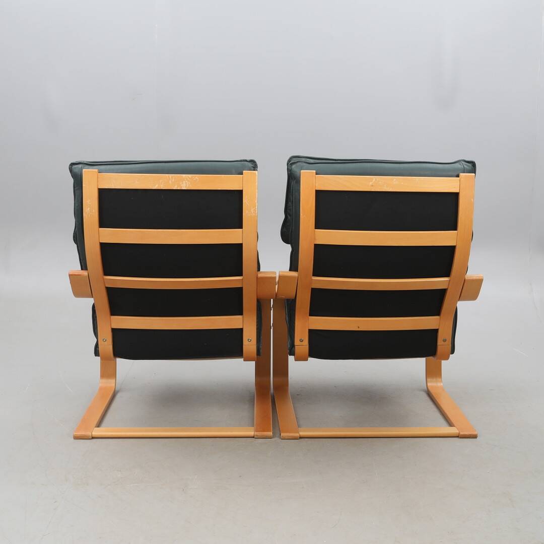 Noboru Nakamura for IKEA — “Points” Armchairs (Pair) — Birch & Leather
