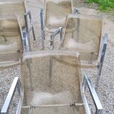 Set of 8 70s chrome chairs and smoked plexi