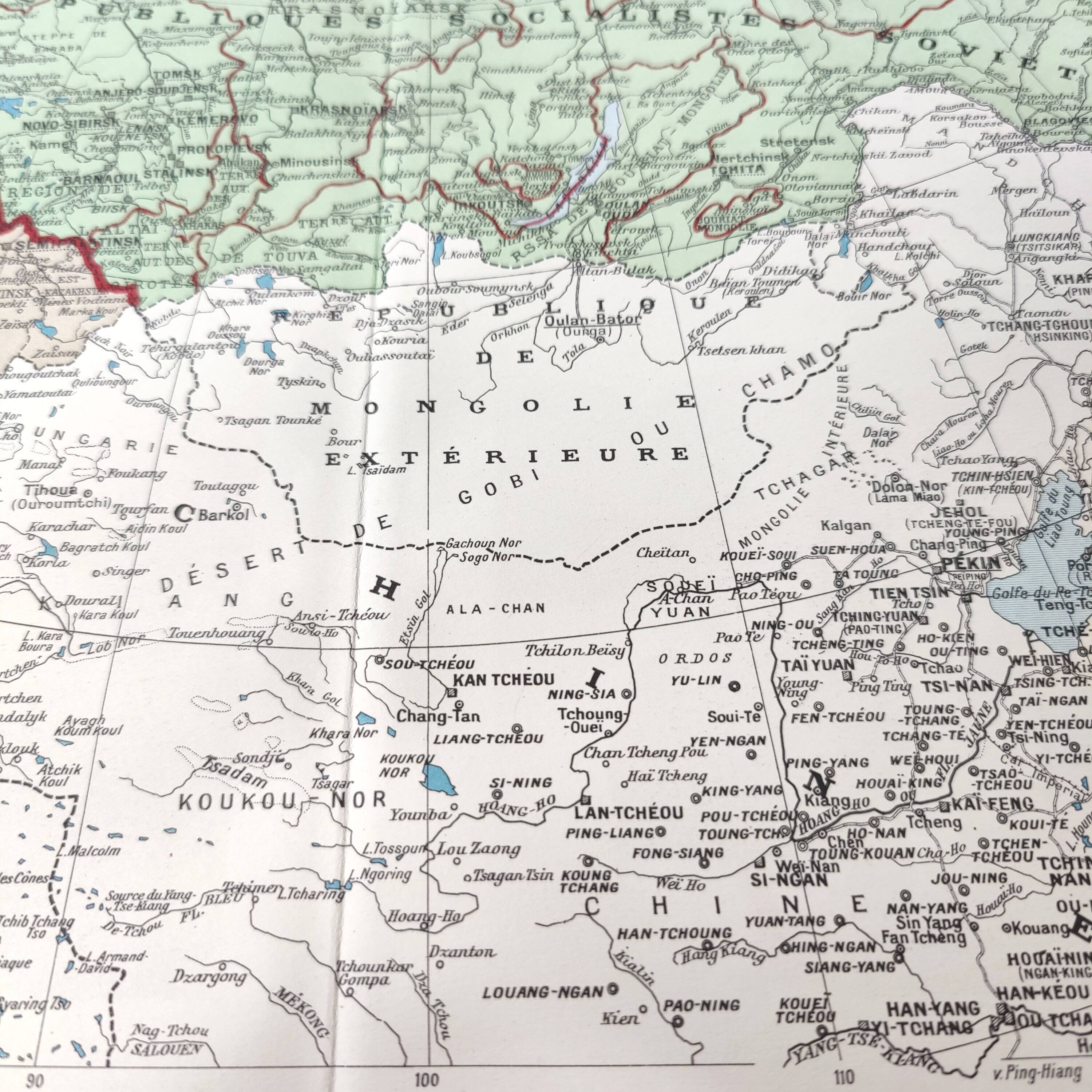 Vintage map Asia USSR Japan 43x43cm from 1950