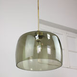 Green italian mid-century glass & brass ceiling lamp