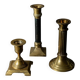 Lot of 3 vintage brass candlesticks from the 1940s, various shapes, classic antique design, retro table decoration, elegant gift idea.