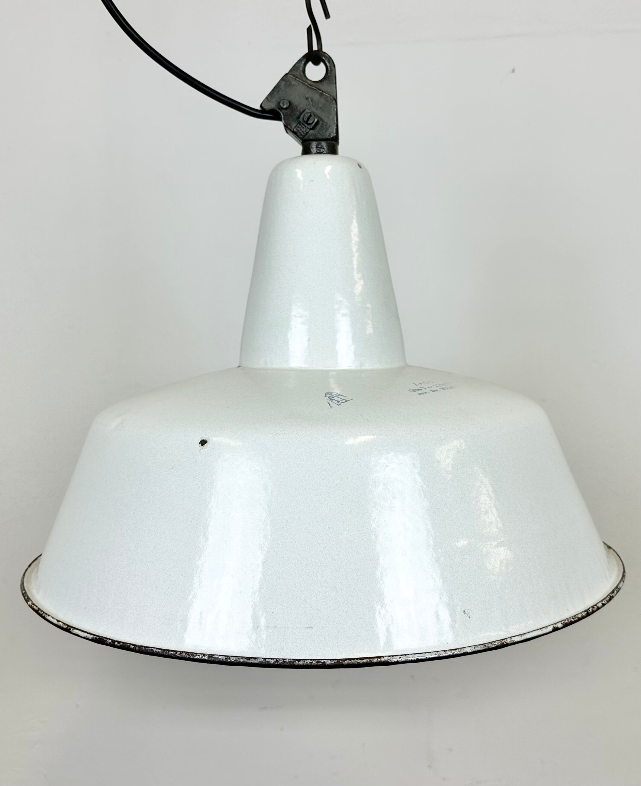 Industrial white enamel factory pendant lamp from zaos, 1960s