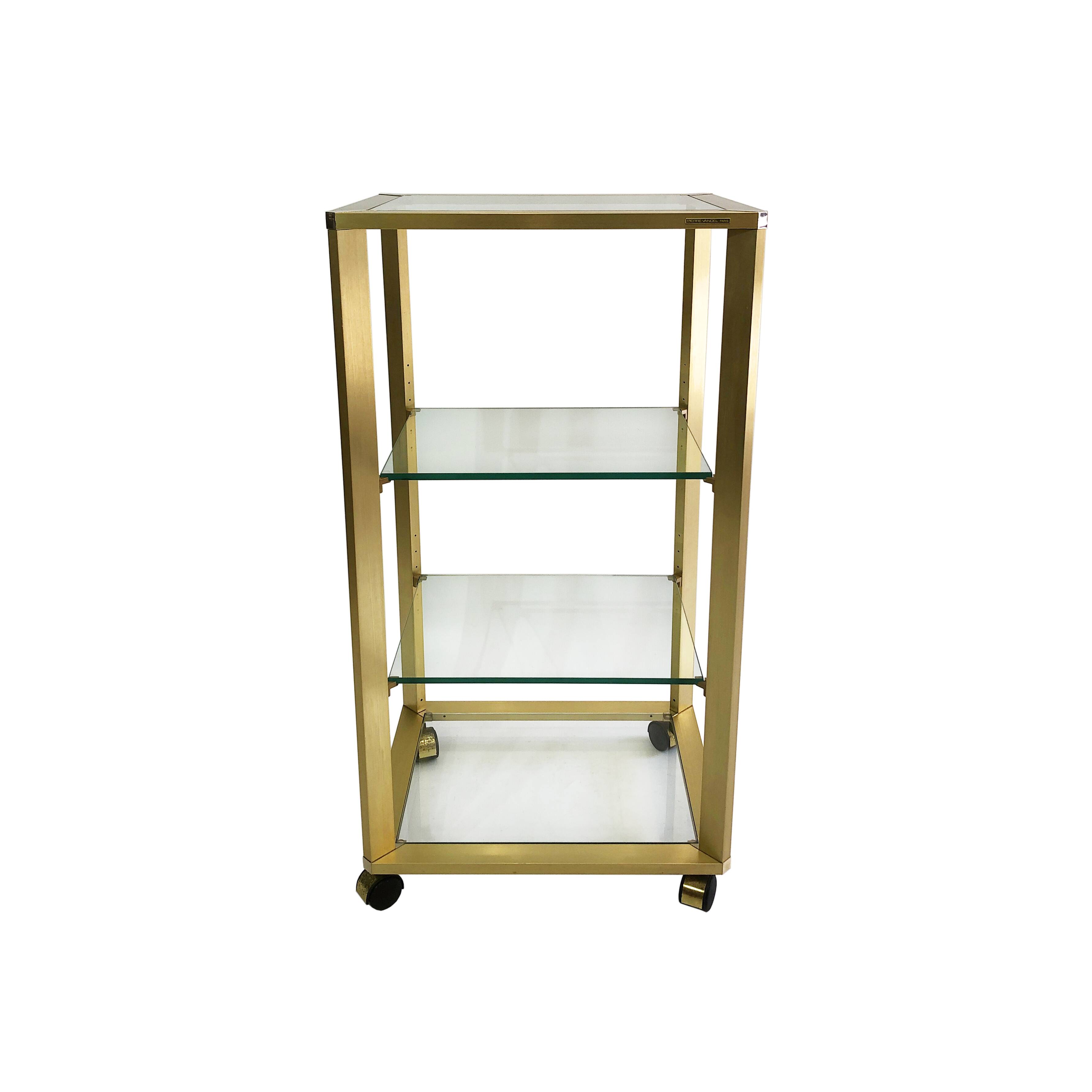 Pierre Vandel Gold étagère On Wheels 1970s Mid Century Hollywood Regency Shelving