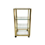Pierre Vandel Gold étagère On Wheels 1970s Mid Century Hollywood Regency Shelving