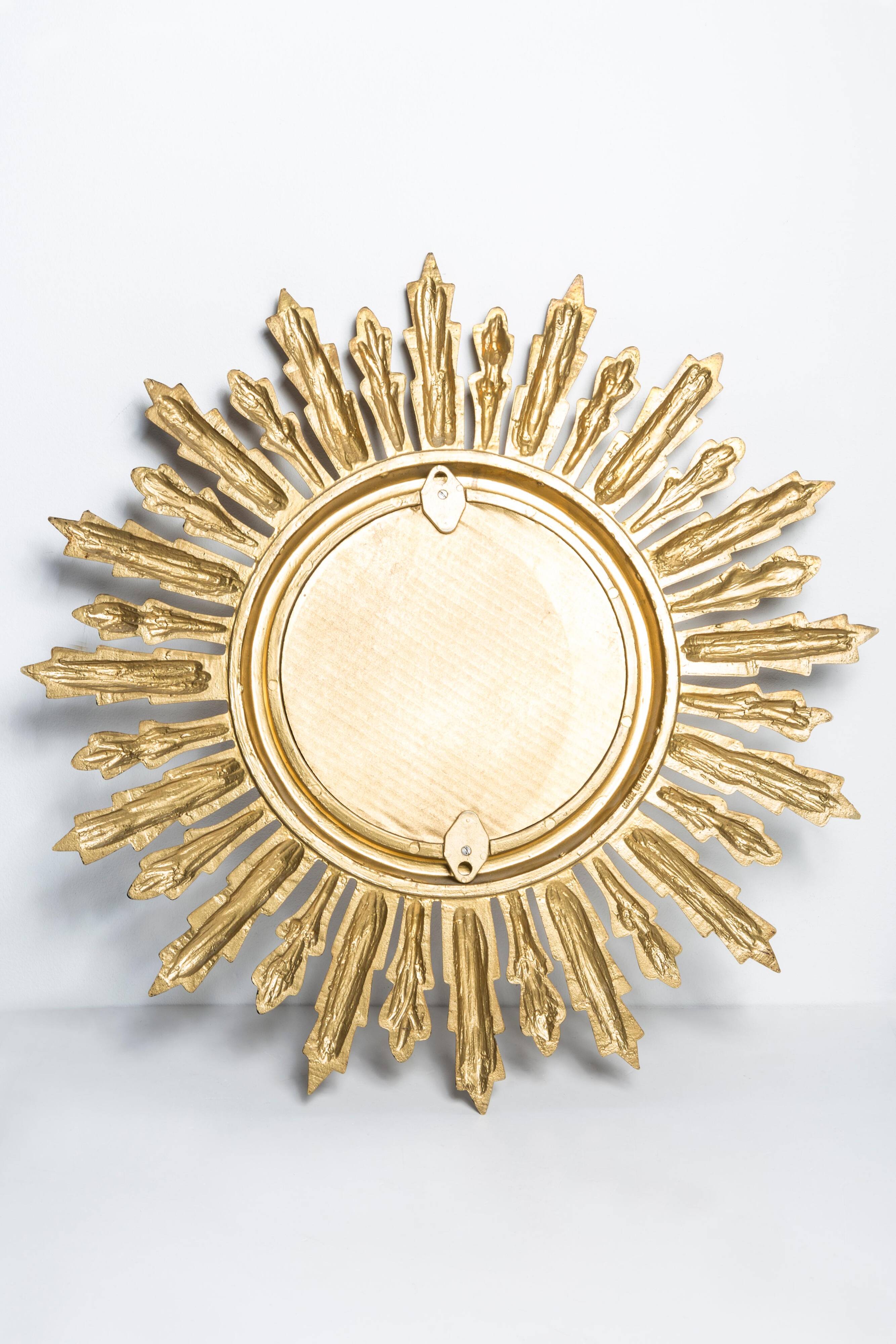 Vintage Italian golden sun mirror, mid-20th century.