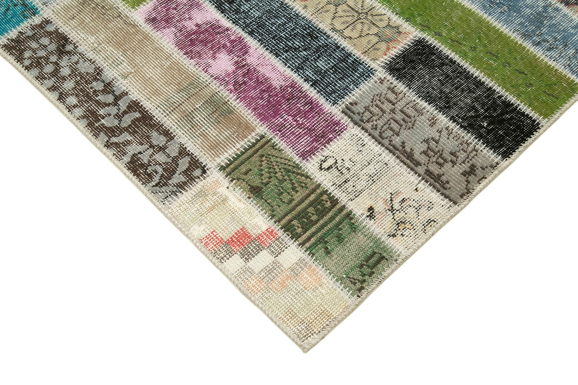 Handwoven anatolian contemporary 173 cm x 231 cm multicolor patchwork rug