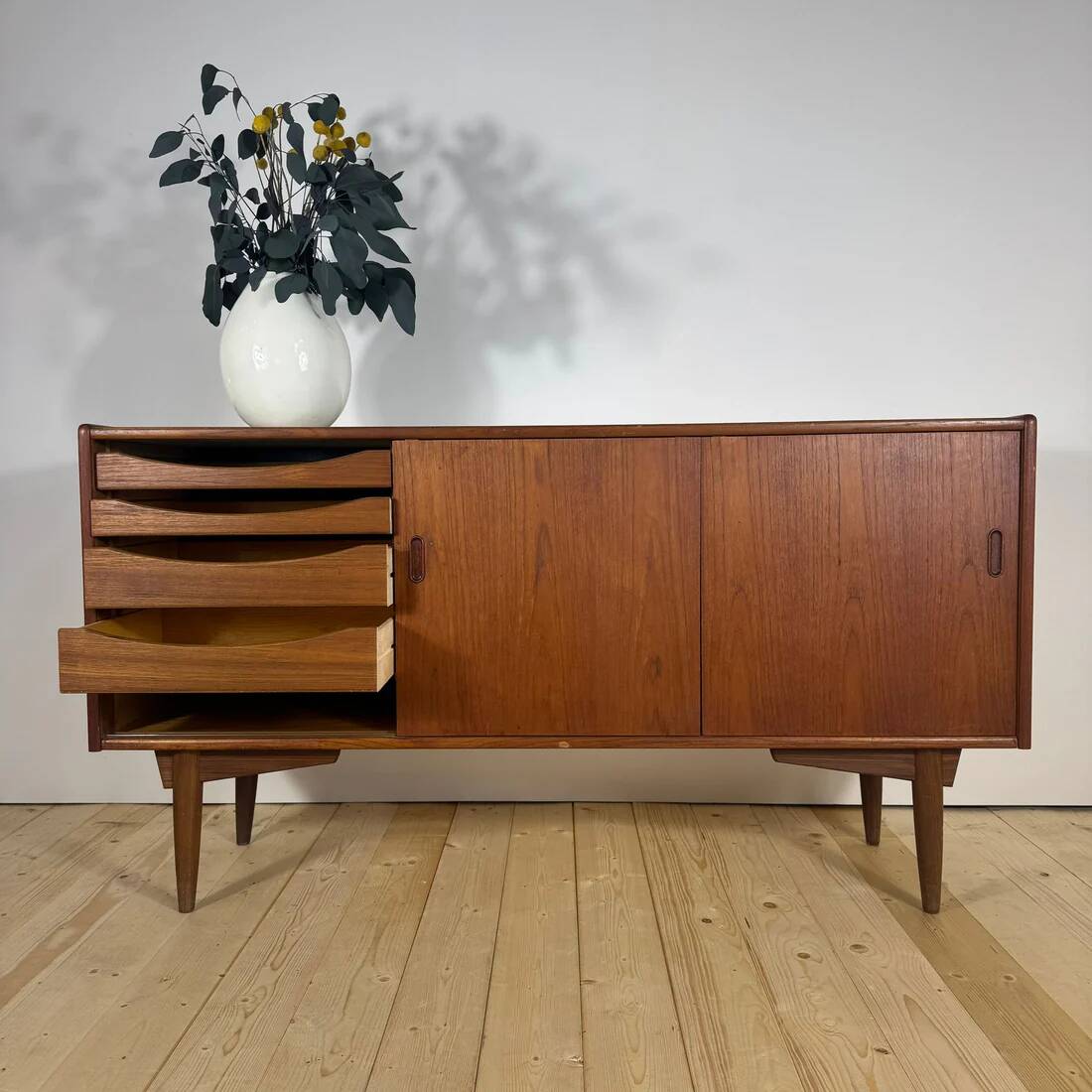 Teak sideboard with sliding doors – vintage Scandinavian design