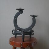 Bougeoir en fonte de ferronnerie fer à cheval chandelier candélabre décoration brutaliste artisanal