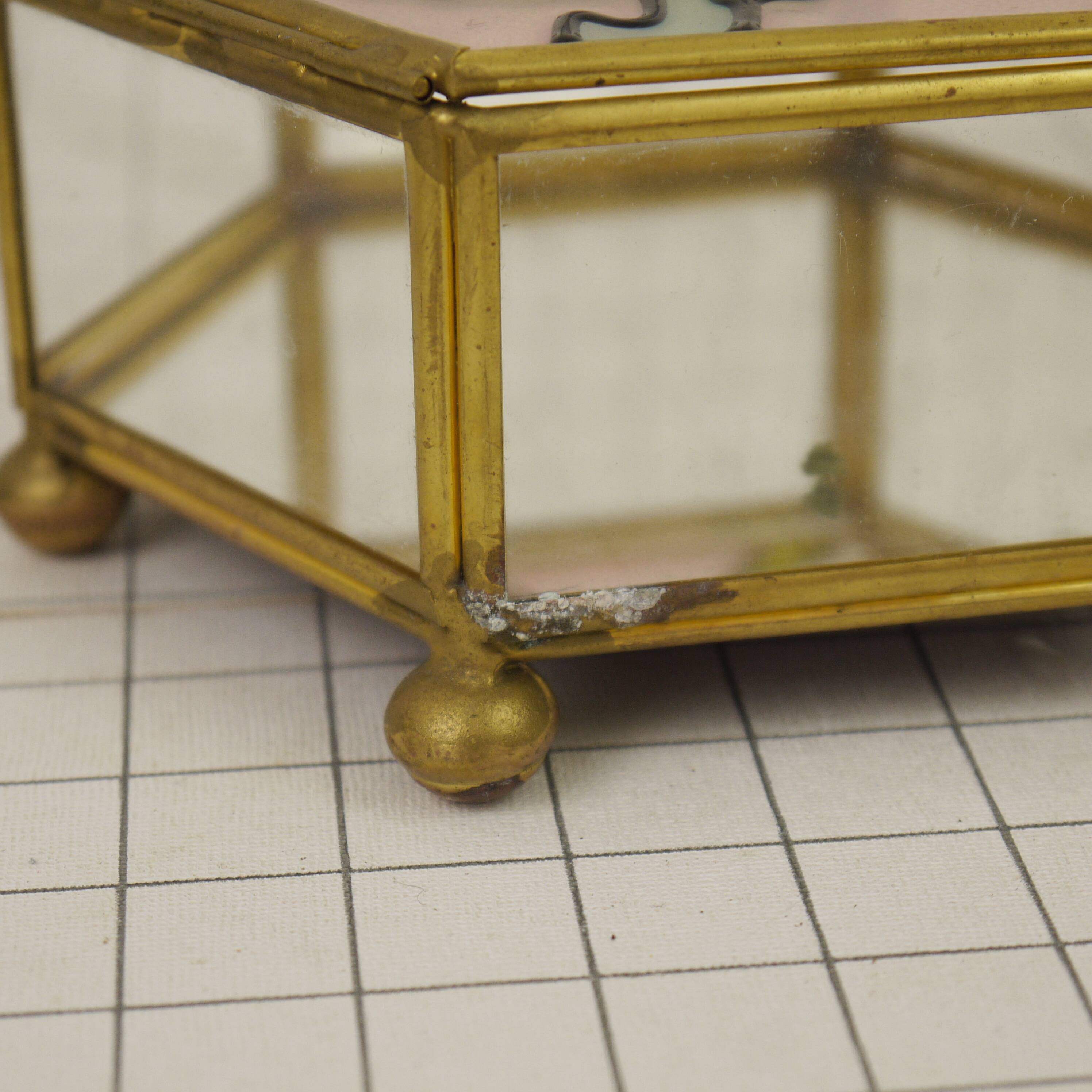 Brass box, glass and stained glass