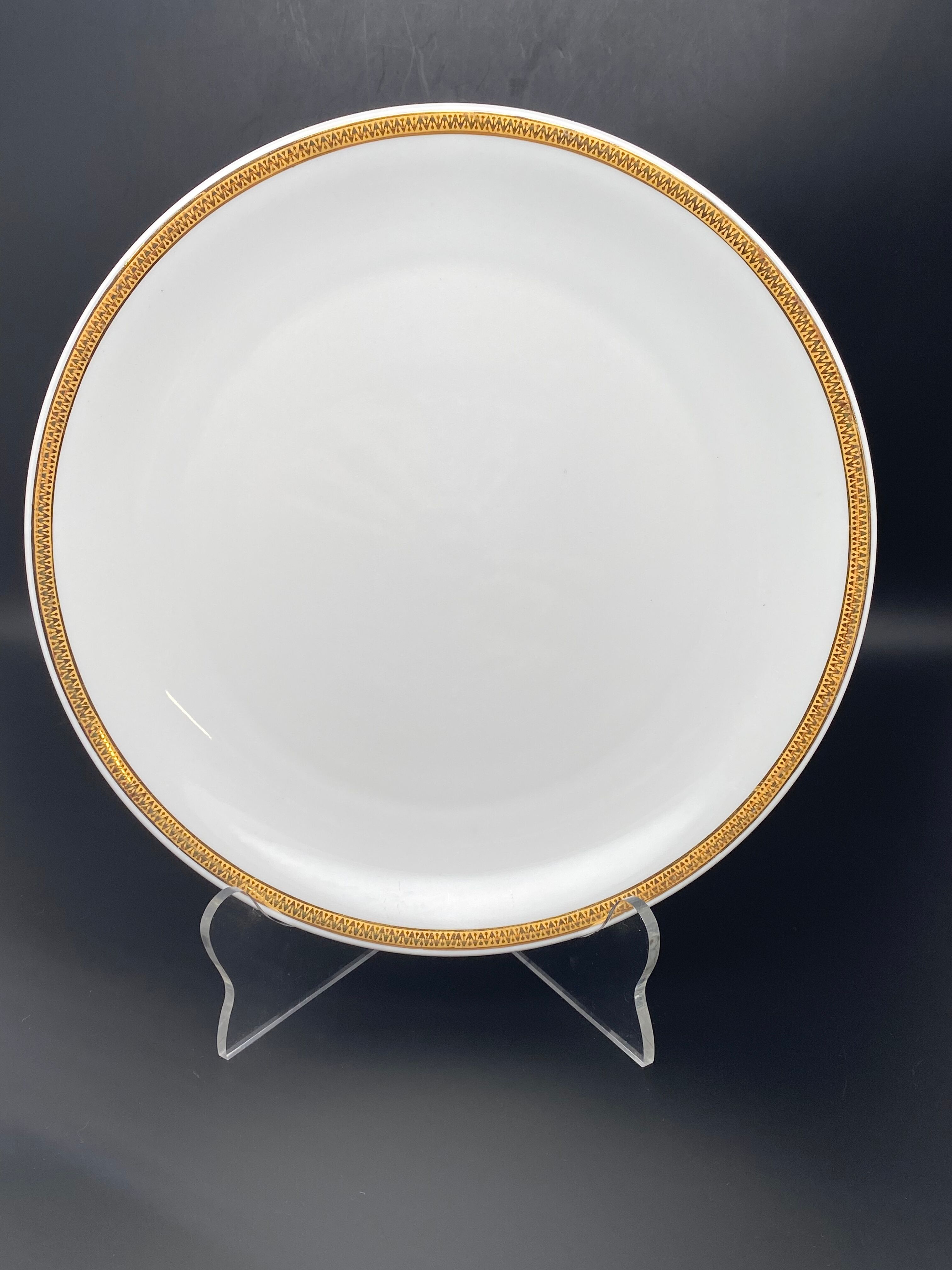 Flat round serving dish Limoges gold edging