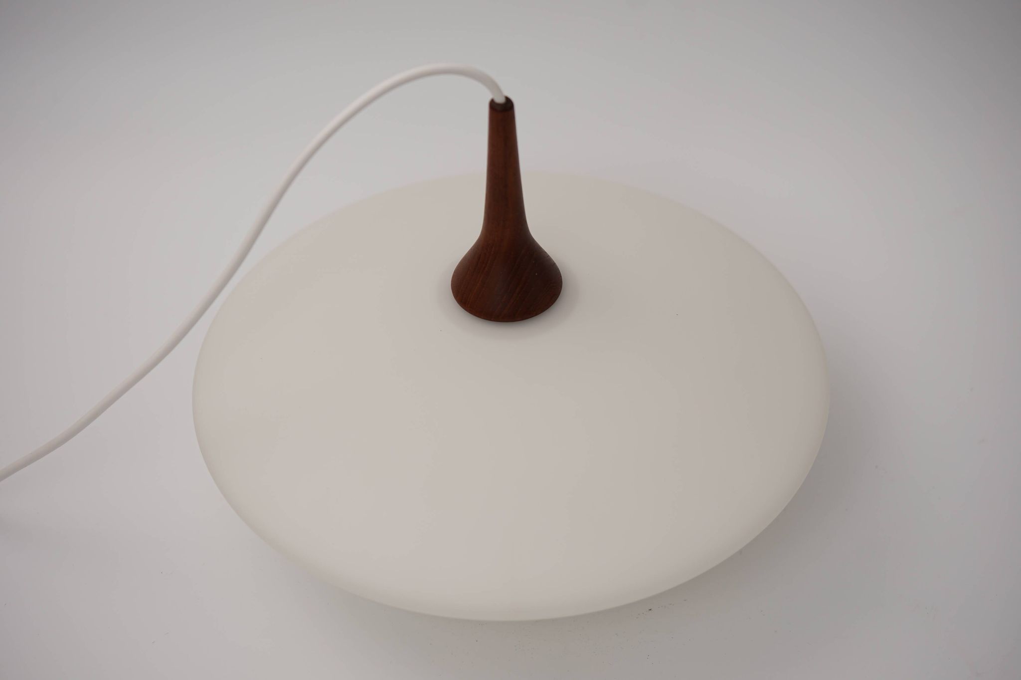 Danish Vintage UFO Lamp in Opal Glass and Teak 1960s