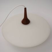 Danish Vintage UFO Lamp in Opal Glass and Teak 1960s