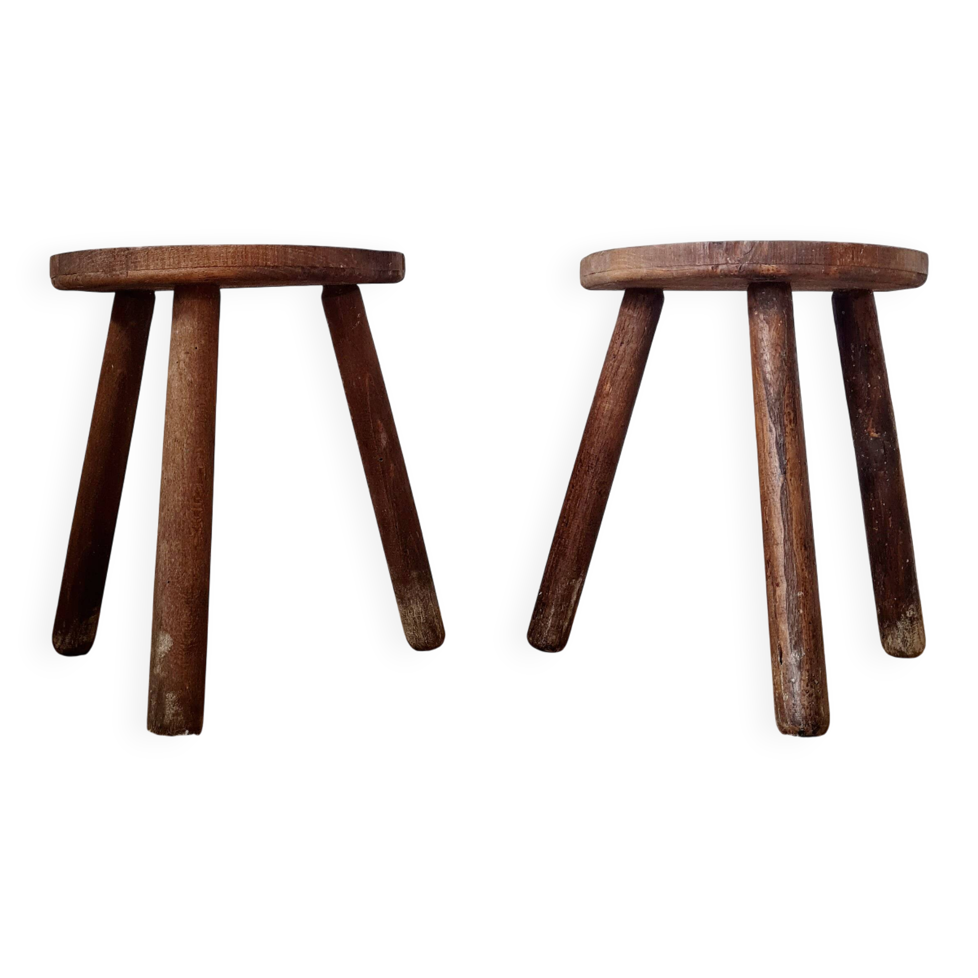 Pair of vintage brutalist tripod stools - folk art