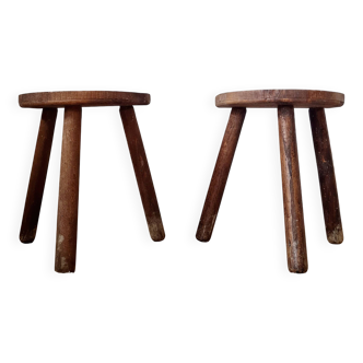 Pair of vintage brutalist tripod stools - folk art