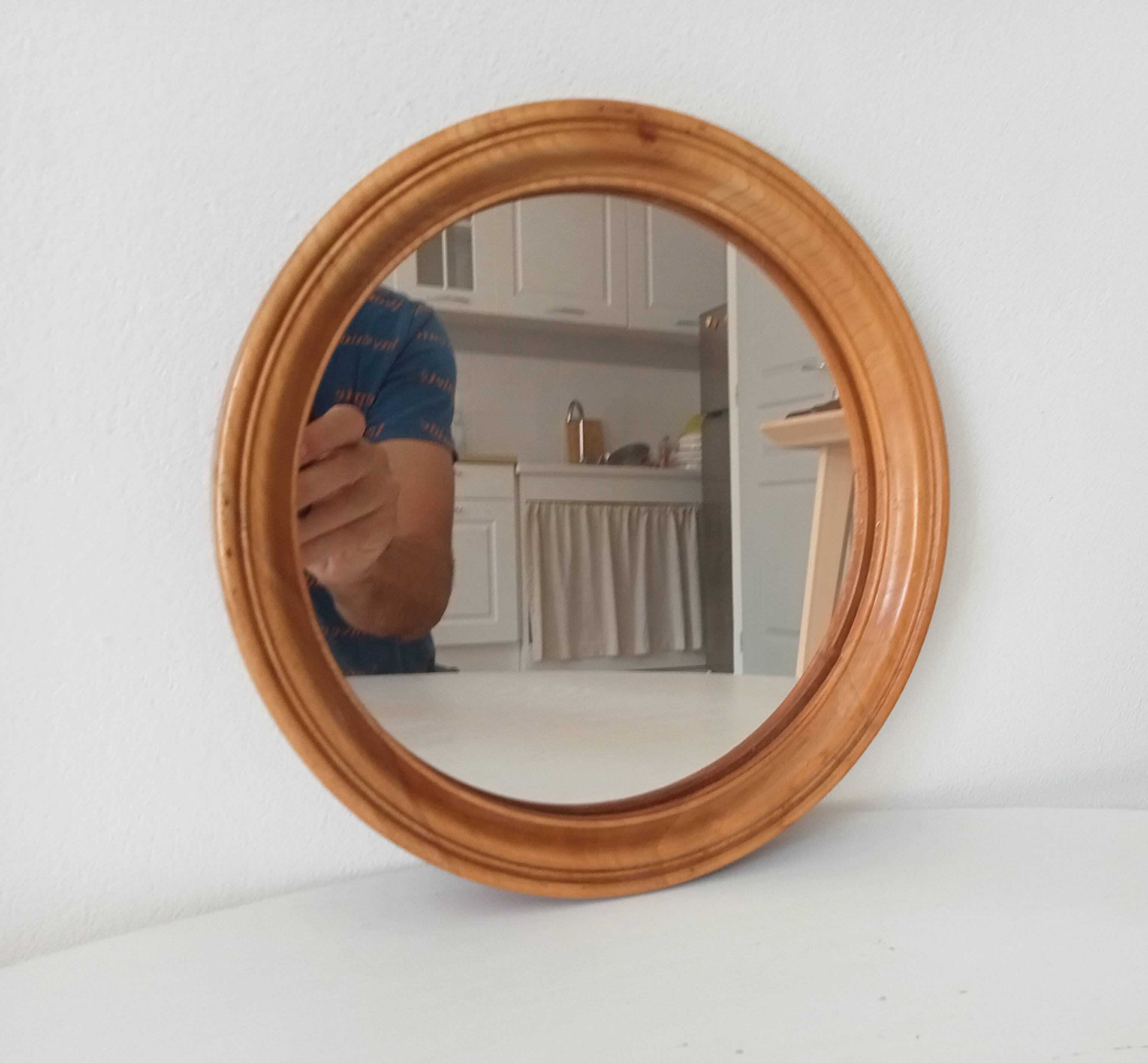 Vintage round wooden mirror