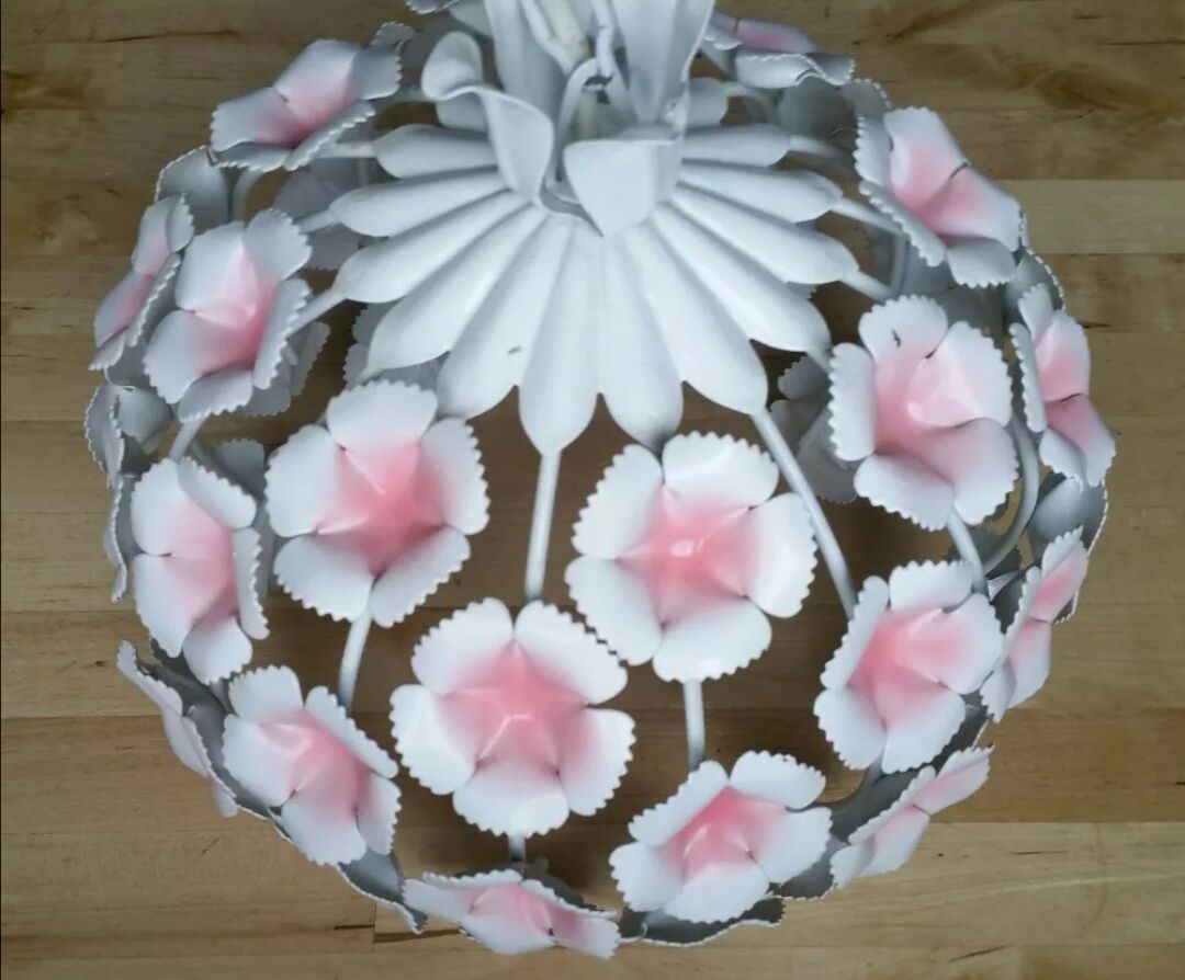 Vintage flowers painted sheet metal hanging lamp