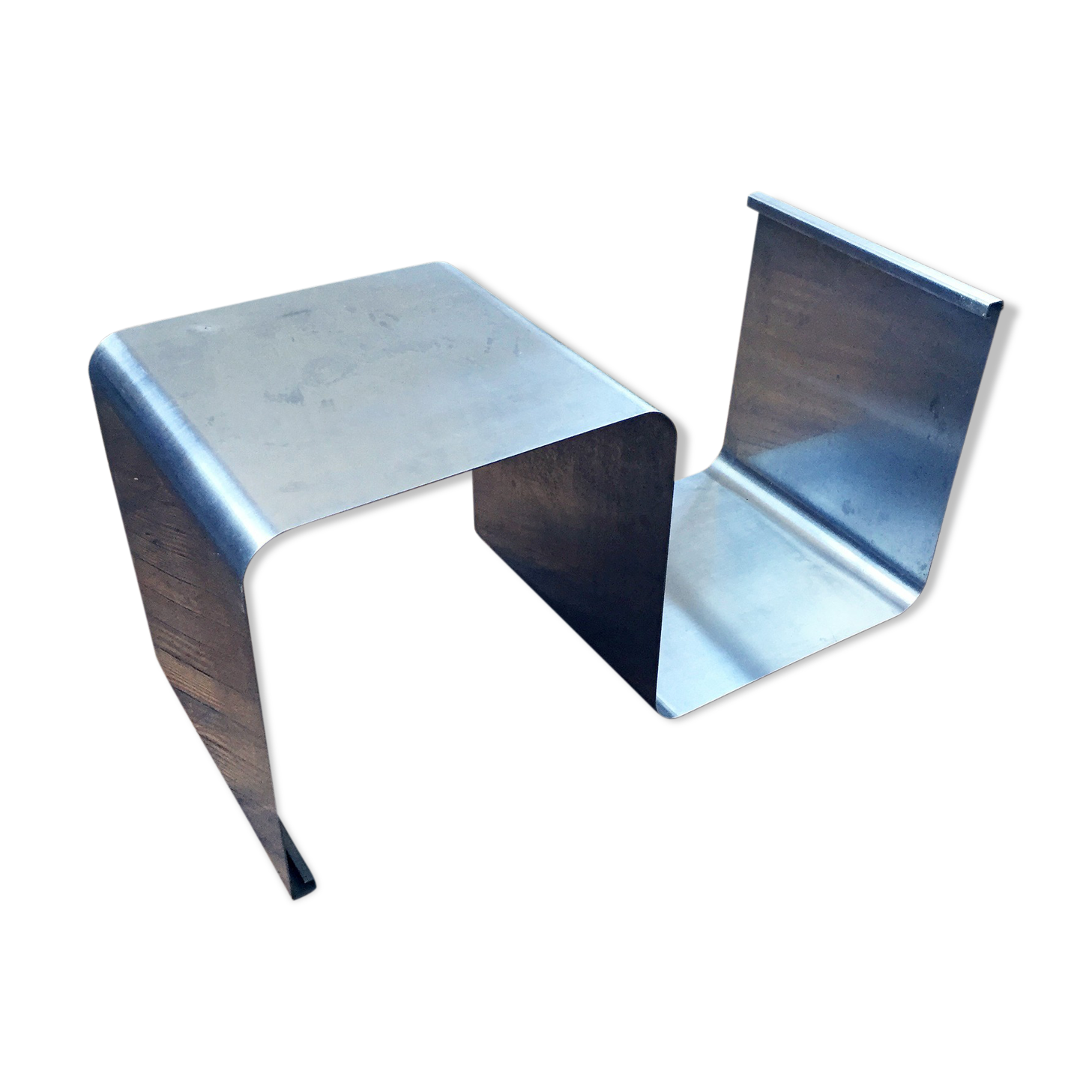 "Zig-zag" satin stainless steel shelf by Joelle Ferlande and François Monnet