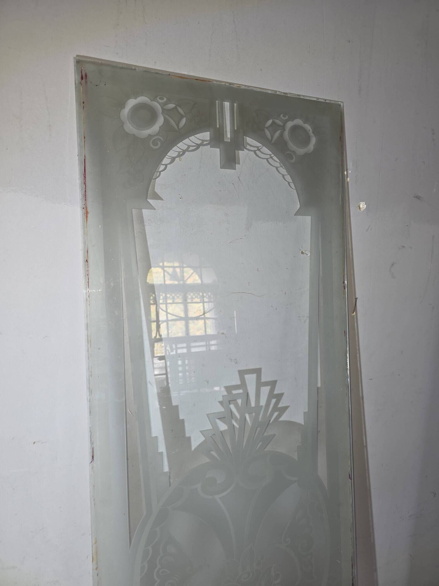 Art Deco engraved glass door panel