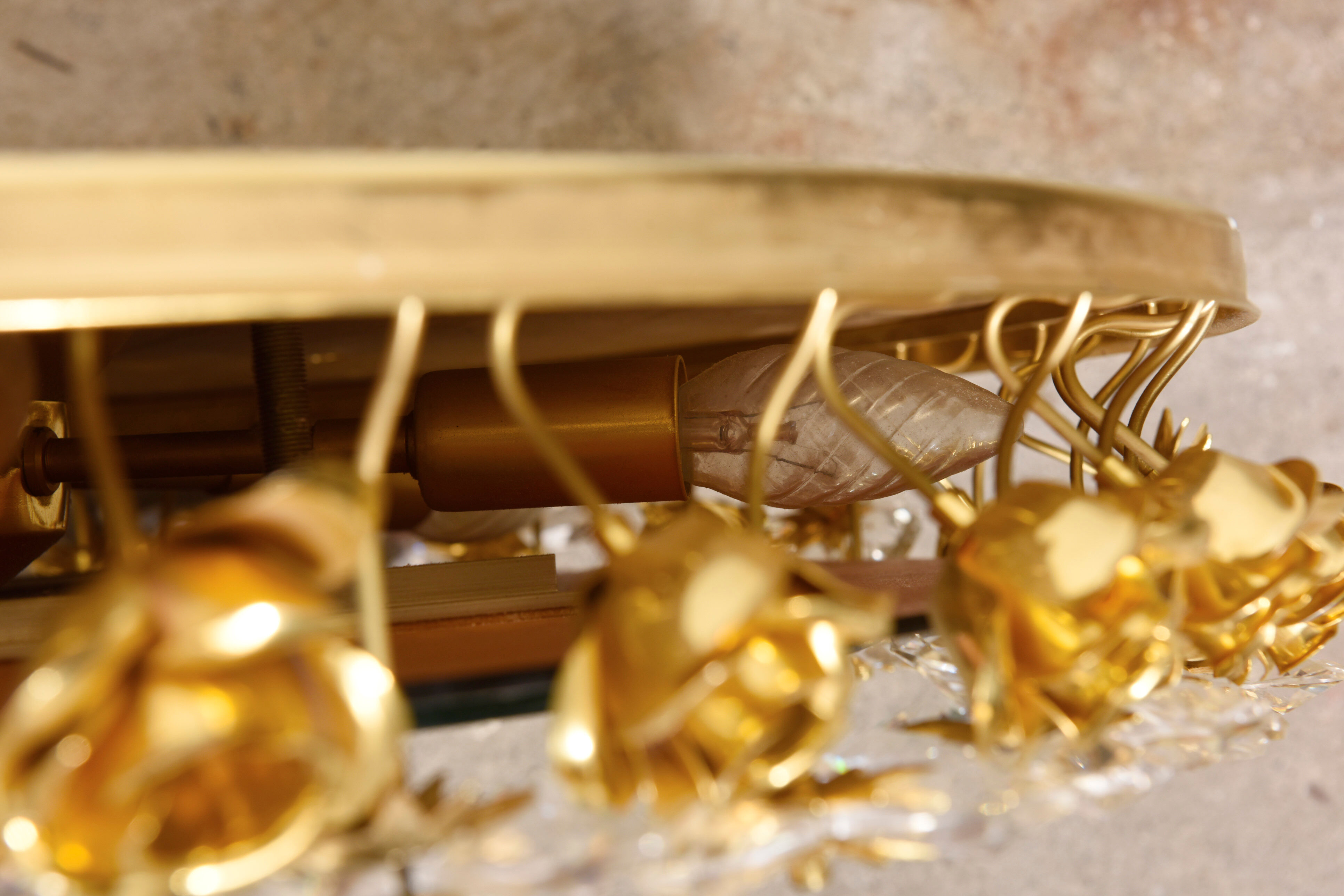 Brass illuminated mirror Made by Palwa, Germany with original label. The large individual