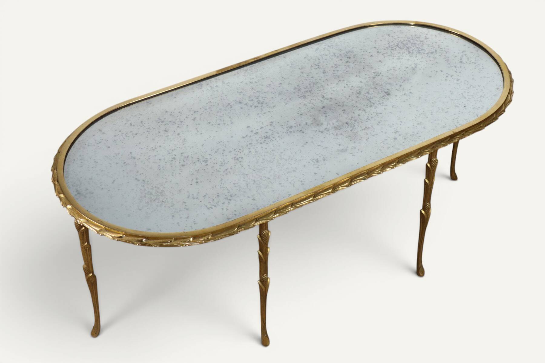 Maison Baguès coffee table in gilded bronze and aged mirror – 1950s