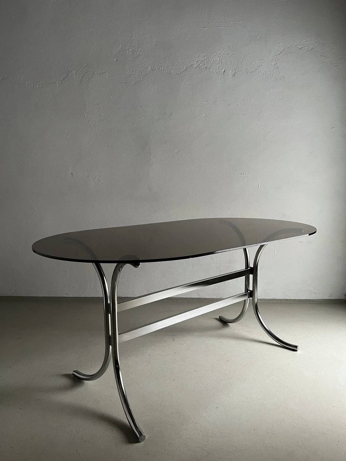 Chrome smoked glass dining table | Italy | 1970s