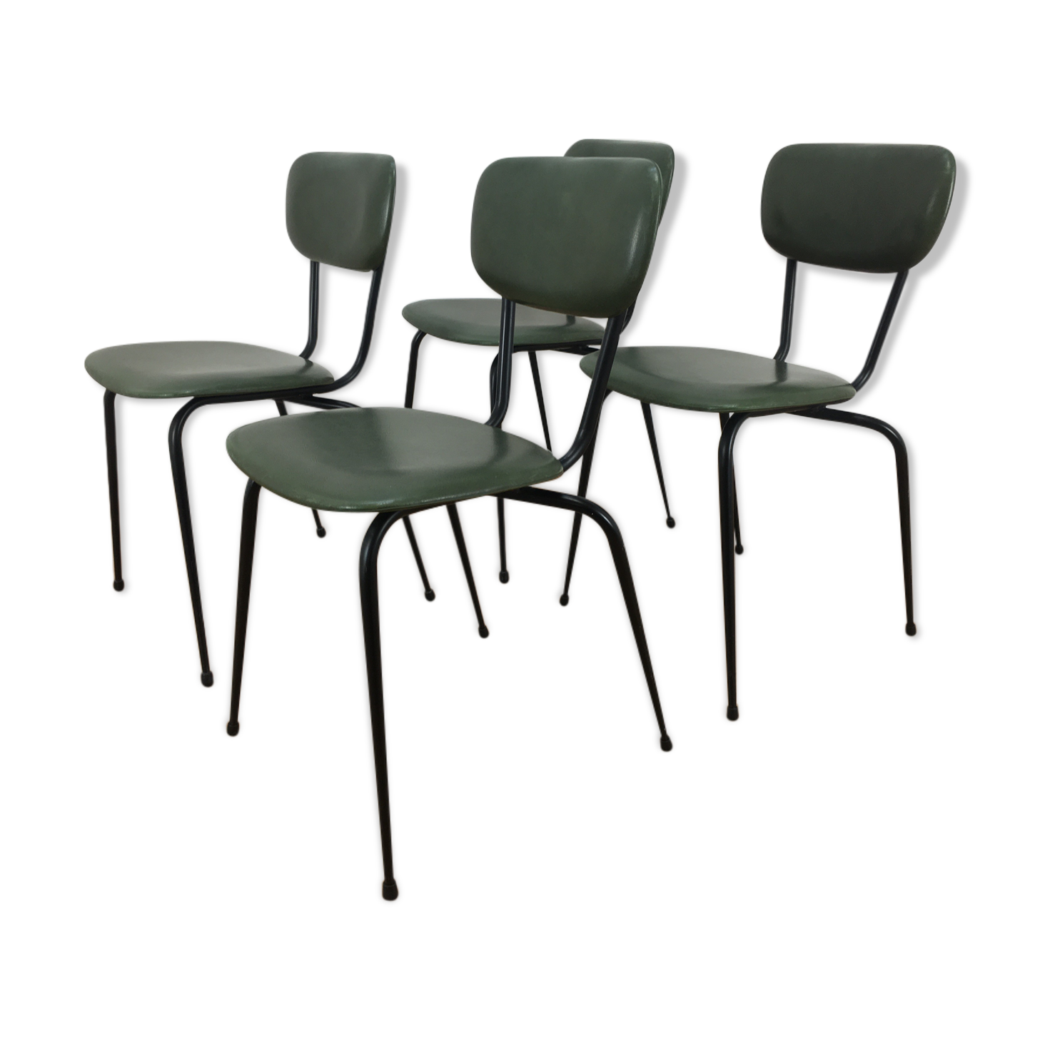 Set de 4 chaises années 50, métal et skaï vert