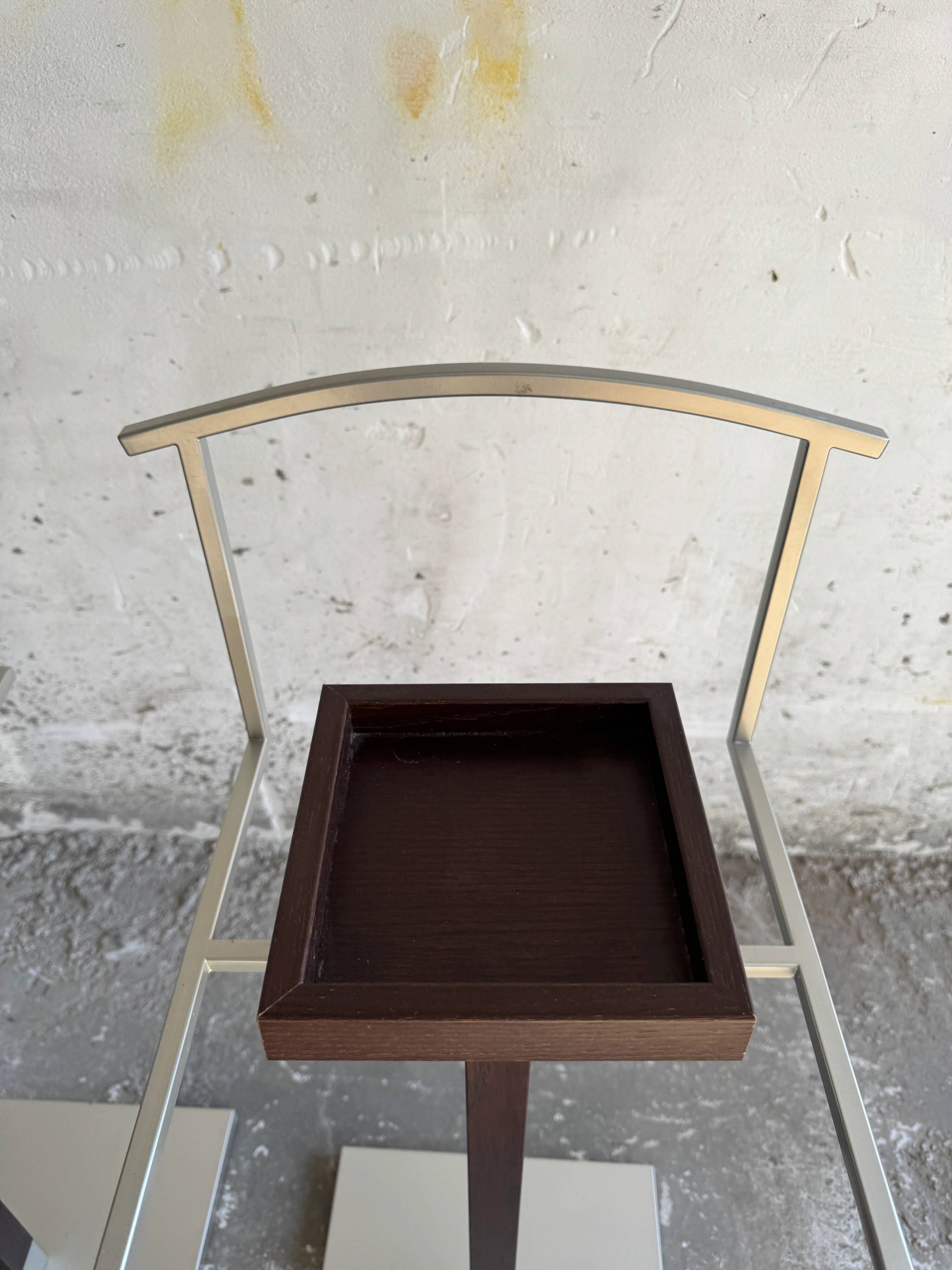 Set of 2 Calligaris holders — silver gray with dark brown wood, metal, and wood design