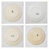 Mismatched lot of 4 flat plates of different earthenware factories, iron earth. Gien, Sarreguemines