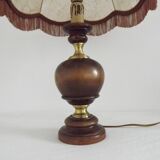 Vintage French Country Style Lamp Turned Wood Base & Hide Skin Shade
