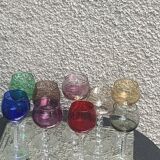 Set of 9 colored port glasses, 5 tulip-shaped and 4 balloons