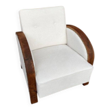 1920s Art Deco armchair in beige velvet and black wood — restored vintage chaise longue