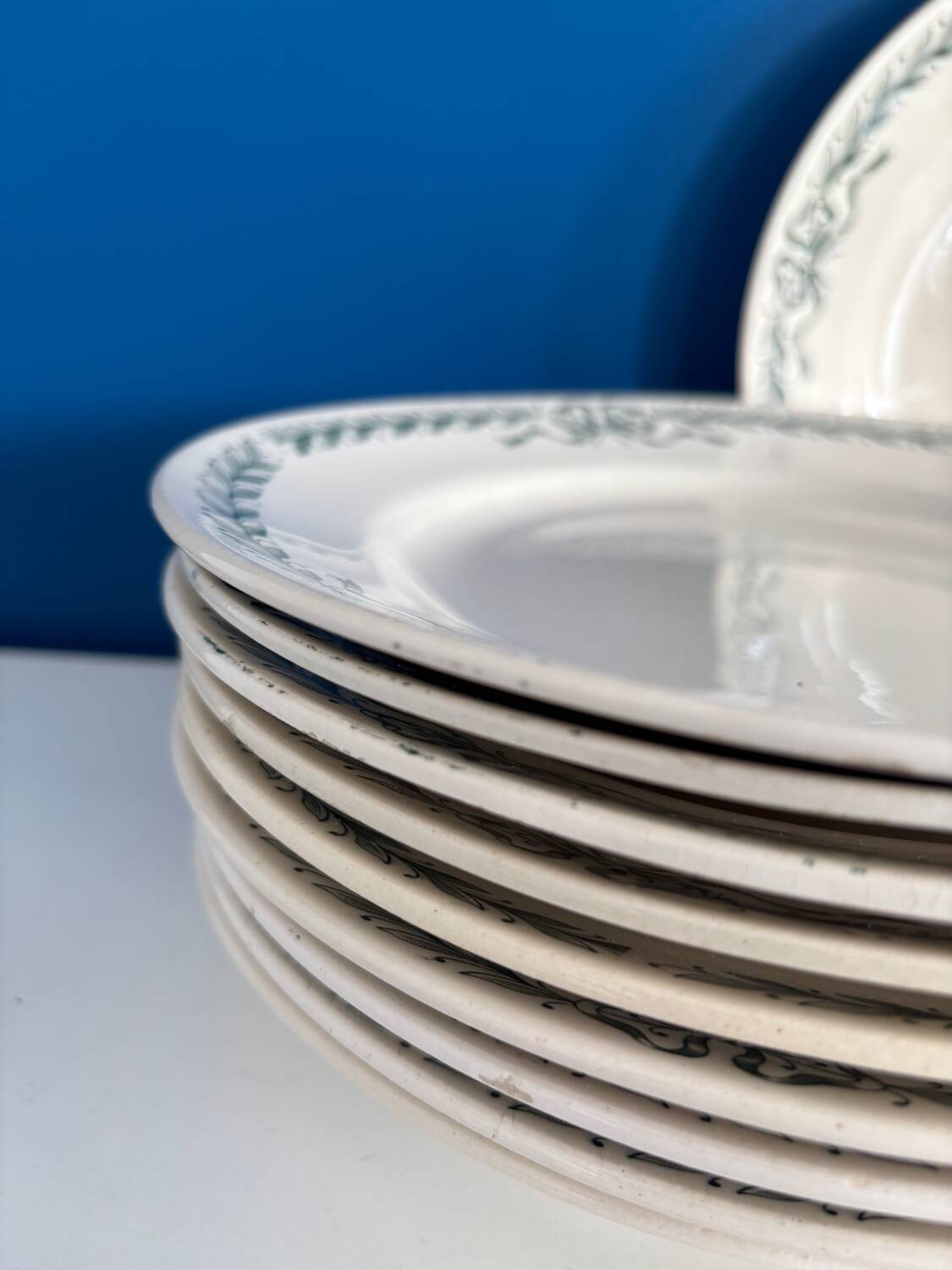 set of 10 old Longchamp flat plates, ironstone, Belleville