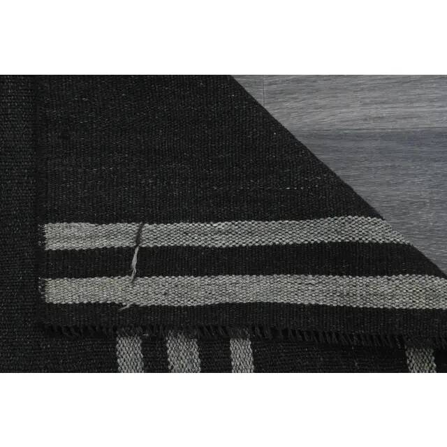 1970s Turkish Oushak Handmade Wool Cotton Black Runner Rug 63x246