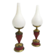 Pair of Red Varnished Metal, Brass and Glass Table Lamps, Italy