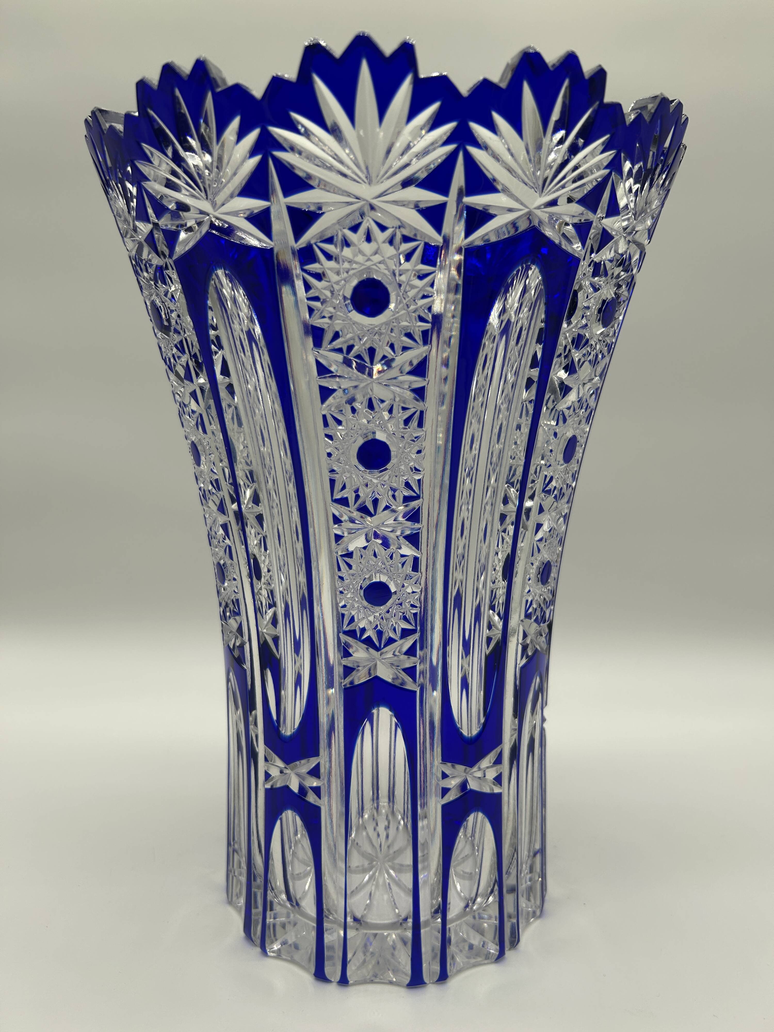 Superb richly cut Bohemian crystal vase