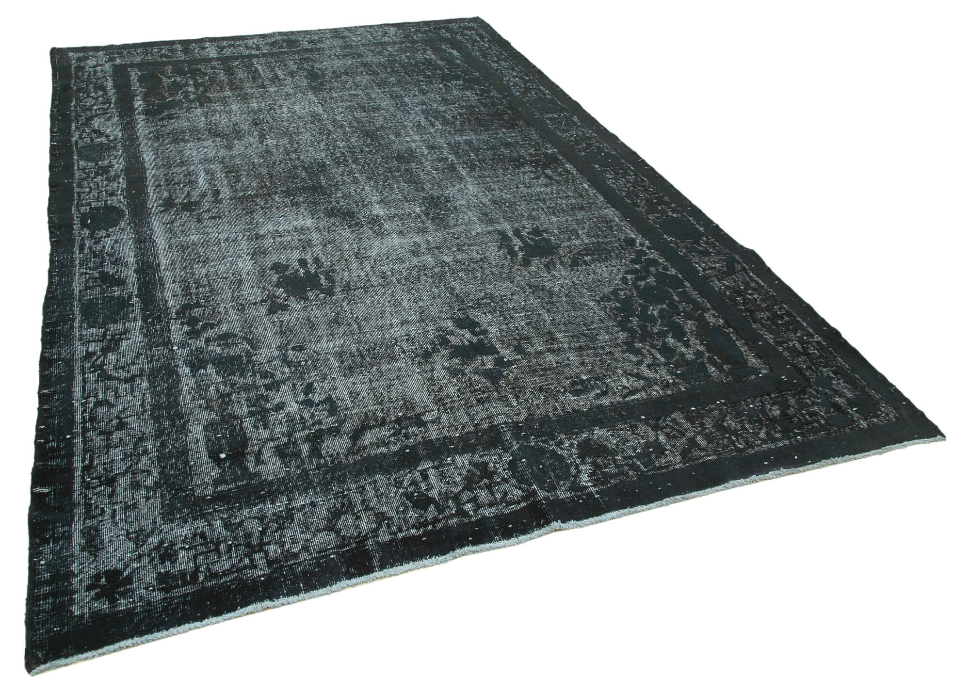 Hand-knotted rustic anatolian 1980s 212 cm x 326 cm black carpet