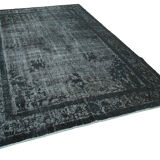 Hand-knotted rustic anatolian 1980s 212 cm x 326 cm black carpet