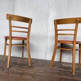 Pair of chairs in light wood and vintage red fabric 1960