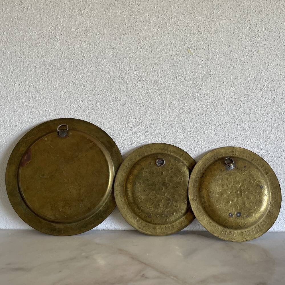 Set of 3 vintage brass North African trays
