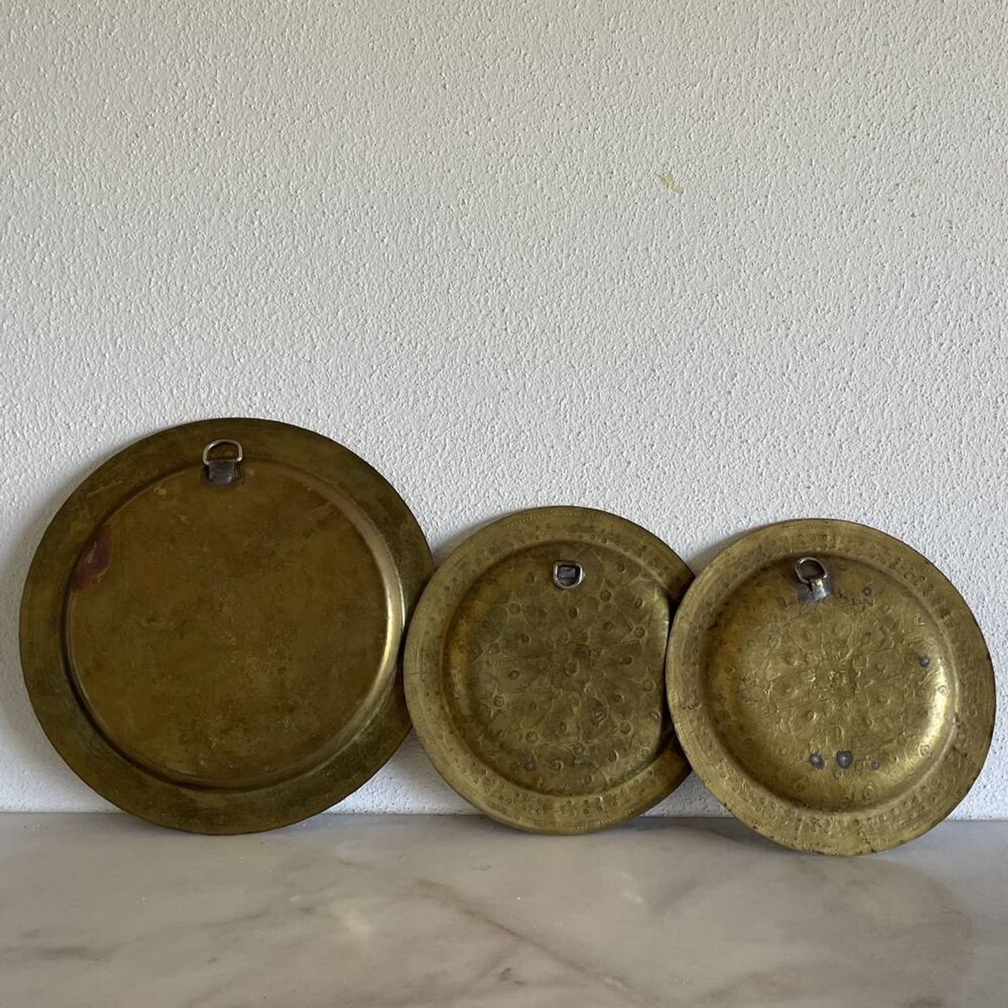 Set of 3 vintage brass North African trays